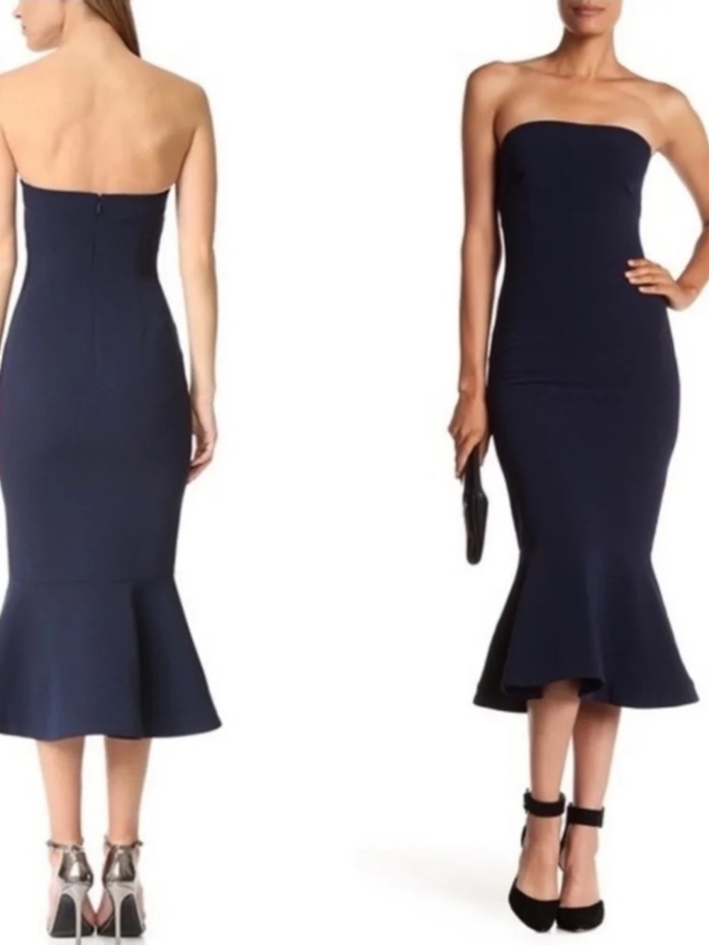 Cinq à Sept Navy Strapless midi Dress. Size 0.